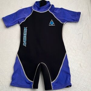 Aqua Sphere Stingray black and blue mock neck short wetsuit youth XL 10+